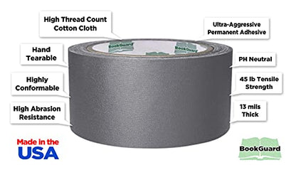 2 Inch Gray Book Repair Cloth Tape 15 Yard Roll
