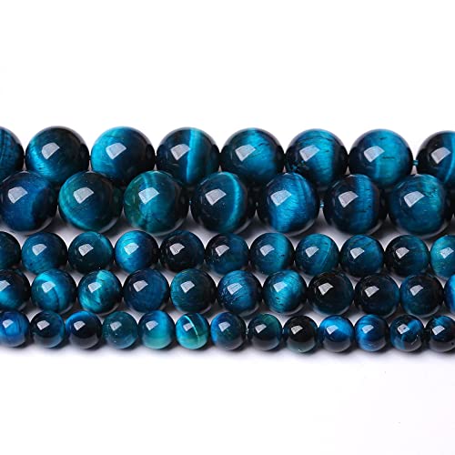 10mm 38pcs Blue Tiger Eye Gemstone Loose Beads Natural Round Stone Beads for Jewelry Making DIY Bracelet Necklace Earrings 1 Strand 15" (16 Count)