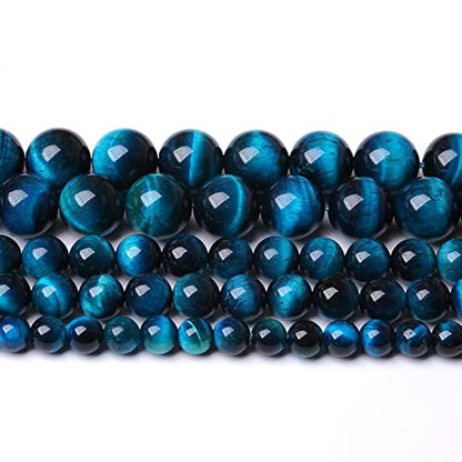 10mm 38pcs Blue Tiger Eye Gemstone Loose Beads Natural Round Stone Beads for Jewelry Making DIY Bracelet Necklace Earrings 1 Strand 15" (16 Count)