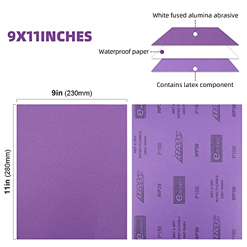 150 Grit Sanding Sheets 20 PCS 9 x 11 Inch Purple Alumina (20 count)