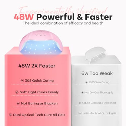 Poly Extension Gel Nail Kit 6 Colors with 48W UV Lamp Pink Nude