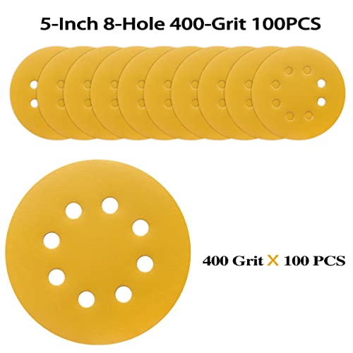 100PCS 5 Inch Sanding Discs 400 Grit Random Orbit Sander Sandpaper (100 Count)