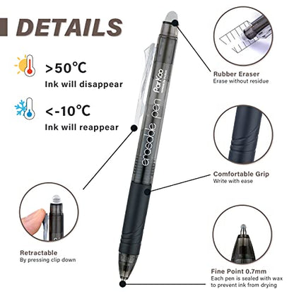 Retractable Erasable Gel Pens Clicker Fine Point 0.7 mm (12 Count)
