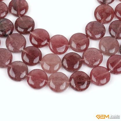 GEM Inside Natural 20mm Coin Pink Rose Cherry Quartz Gemstone Loose Beads Energy Stone Handmade Beads for Jewelry Making Jewelry Beading Supplies for Women