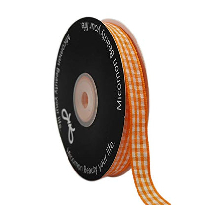Orange Gingham Plaid Checked Ribbon 25 Yard Each Roll 100% Polyester (75 Foot)