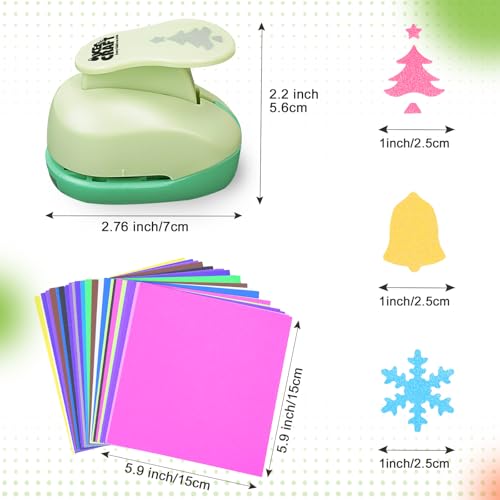 Hole Punch 1 Inch Craft Christmas Snowflakes Bells Shapes with 30PCS Paper (33 Count)