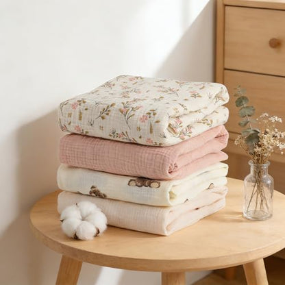 Organic Baby Crib Sheets 52x28 Inches 2 Pack 100% Muslin Cotton Soft Fitted Crib Mattress Sheet for Baby Girls (2 Count)
