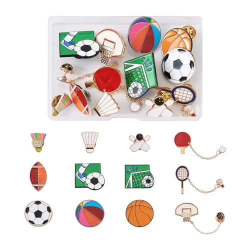 Beadthoven 11pcs Sports Alloy Enamel Pins Funny Backpack Pins Baseball Rugby Basketball Soccer Badminton Football Team Game Brooch Badge Lapel Pins for Sports Lover Clothing Hats Caps Decor Accessory (11 Count)
