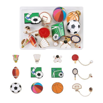 Beadthoven 11pcs Sports Alloy Enamel Pins Funny Backpack Pins Baseball Rugby Basketball Soccer Badminton Football Team Game Brooch Badge Lapel Pins for Sports Lover Clothing Hats Caps Decor Accessory (11 Count)