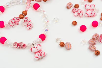 1.4oz (40g) Limited Mix of Czech Glass Beads, Hand Made Set Kit, Crystal AB Pink Cute Bear Beads