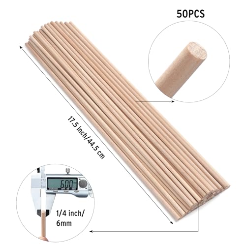 Wooden Dowels Wooden Sticks for Crafts 1 (50 Count)