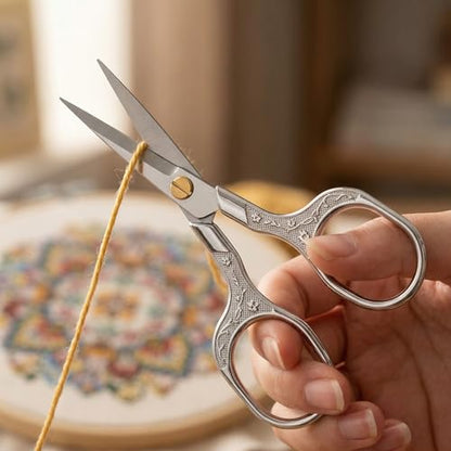 Silver Stainless Steel Scissors with Leather Cover