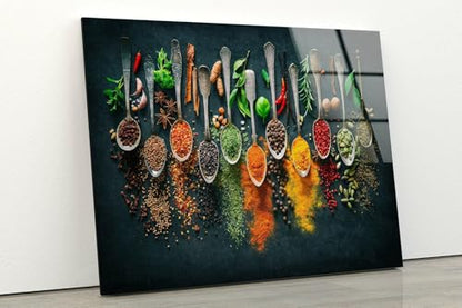 Round 31 5'' Spoon Spices Glass Wall ArtTempered Glass Printing Wall Decor Large Wall Art Wall Hangings