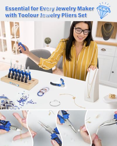 Jewelry Pliers Set Jeweler Making Tools Kit with Wood Holder (8 Count)
