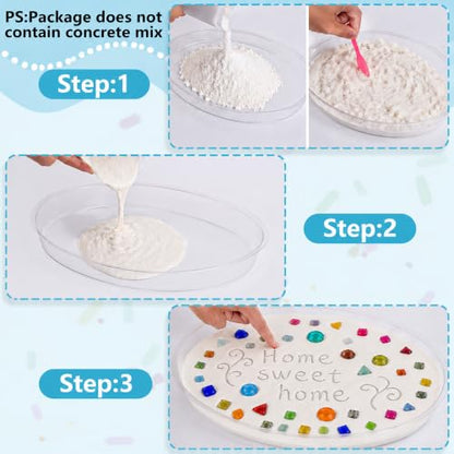 14 Pcs Oval Stepping Stone Mold Kit with Mosaic Tiles and Tools for DIY