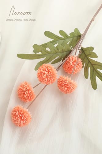 5pcs Coral Pink Faux Silk Mums Artificial Flowers (25 Count)