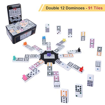 Double 12 Mexican Train Dominoes Set for Adults with 8PCS Wooden Holders