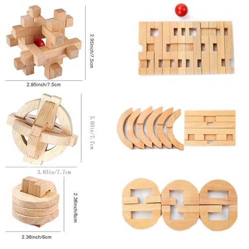 12 pcs Wooden Brain Teaser Puzzle and Metal 3D Unlock Interlocking Jigsaw Educational Toy for Kids and Adults Brain Games Durable Easy to Assemble Birthday Gifts Educational Toys