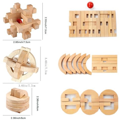 12 pcs Wooden Brain Teaser Puzzle and Metal 3D Unlock Interlocking Jigsaw Educational Toy for Kids and Adults Brain Games Durable Easy to Assemble Birthday Gifts Educational Toys