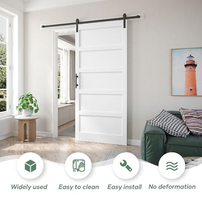 42x96 inch White Barn Door with 7FT Sliding Door Hardware Kit Included & Handle