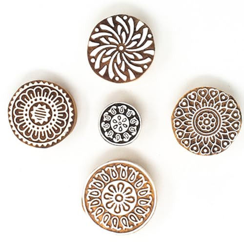 Round Shape Wooden Printing Stamps (5 Count)