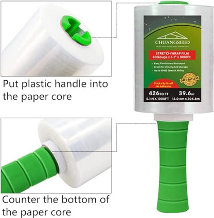 2 Pack Industrial Mini Clear Stretch Wrap Film 80 Gauge 5.1" 1000ft for Pallet Wrap with Plastic Handle