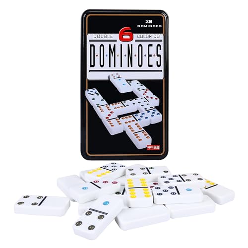 Double 6 Color Dot Dominoes Set with 4 Wooden Trays