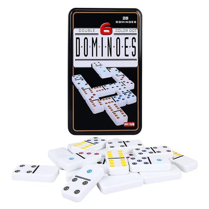 Double 6 Color Dot Dominoes Set with 4 Wooden Trays