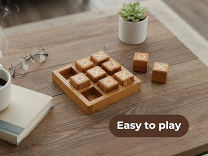 Wooden XO Blocks Tic Tac Toe Travel Game Coffee Tabletop Family Living Room Decoration Games Night for Adults for Desk and Bookshelf Decor Unique Wood Gifts 5.5 Inch