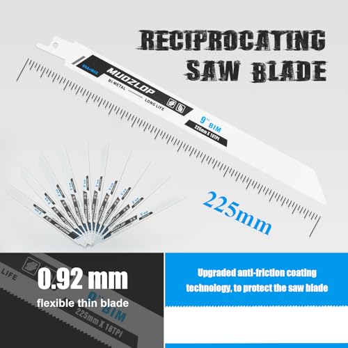 10Pack 9inch 18TPI Metal Reciprocating Saw Blades Set (10 Count)