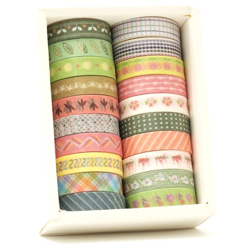 20 Rolls Basic Washi Tape Set Japanese Arts Adhesive Tapes Simple Patterns Decorative Masking Tape Sets for Craft (20 Count)