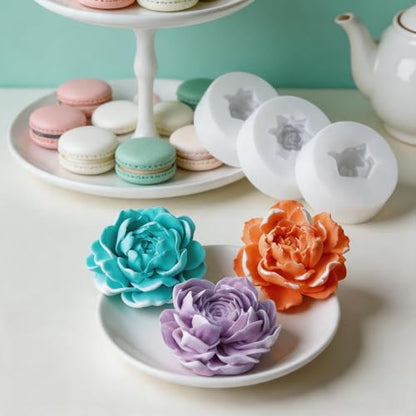 3Pcs 3D Jasmine Peony Flower Silicone Molds for Candle & Soap DIY Craft (3 Count)