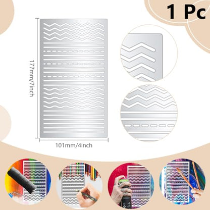Soft Multiple Useful Line Metal Stencils for Painting Straight Line Stencil Template for DIY Crafts Wavy Line Broken Dotted Line for Painting on Wood Wall Scrapbooking Diary Furniture Decor 4''*7''