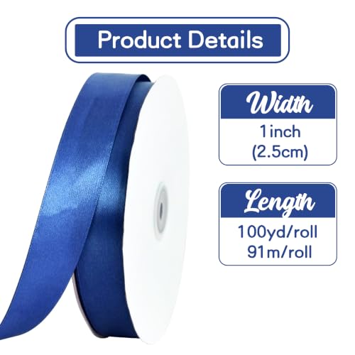 1 Inch x 100yds Navy Blue Satin Ribbon for Crafts (300 Foot)
