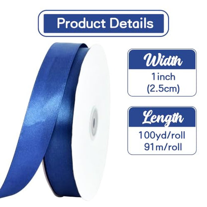 1 Inch x 100yds Navy Blue Satin Ribbon for Crafts (300 Foot)