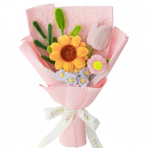 Hand Woven Flower Bouquet Finished（1pcs） for Mother Girlfriend Birthday Gift Wedding Decoration Crochet Artificial Flower