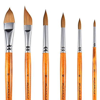 Sable Watercolor Brushes Kolinsky Watercolor Paint Brushes for Artists Professional 6pcs (6 Count)