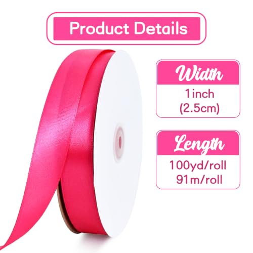 1 Inch x 100yds Hot Pink Satin Ribbon for Crafts (300 Foot)