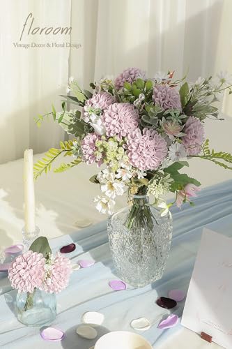 Artificial Dahlia Flowers 25pcs Real Looking Pale Lavender Foam Fake Roses with Stems for DIY Wedding Bouquets Lilac Bridal Shower Centerpieces Floral Arrangements Party Tables Home Decoration (25 Count)