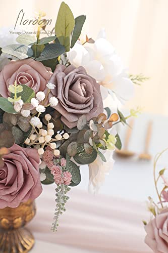 Artificial Flowers 25pcs Real Looking Dusty Rose Ombre Colors Foam Fake Roses with Stems for DIY Wedding Bouquets Bridal Shower Centerpieces Floral Arrangements Party Tables Home Decorations (25 Count)
