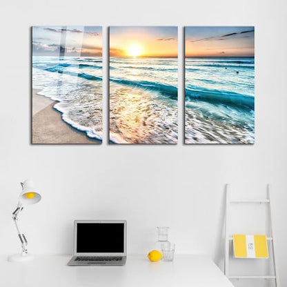 Sea beach ocean white sand Tempered Glass Wall Art Painting for Living Room