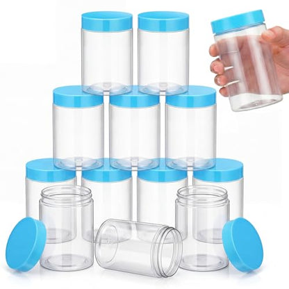 12 Pack 10 oz Plastic Container Jars with Lids Round Clear Travel Cosmetic Container Slime Jars for Toiletries (12 Count)