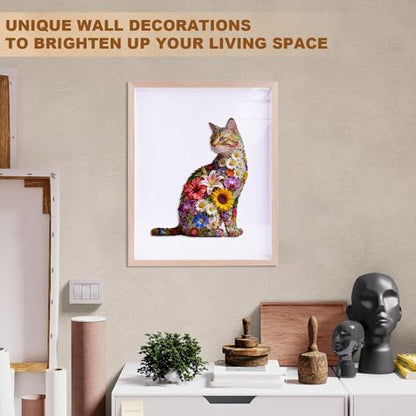 Floral cat Puzzles Adults Gifts Wooden 65 Pieces 8.5 * 6.9in (65 Count)