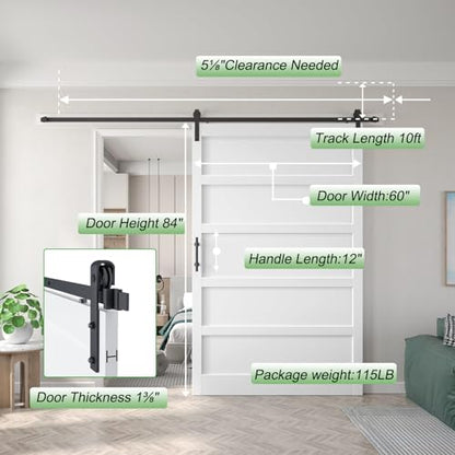 60x84 inch White Barn Door with 10FT Sliding Door Hardware Kit Included & Handle