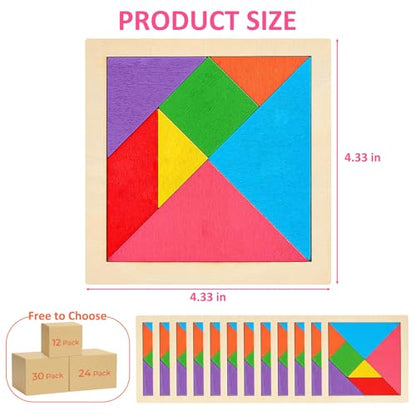 12 Pack Tangram Puzzle Wooden Kids Party Favors (84 Count)
