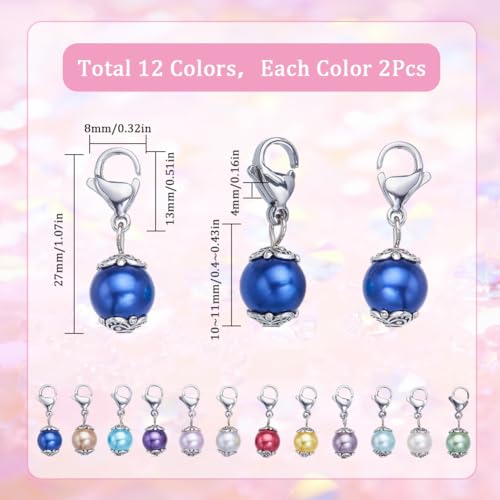 1 Box 24Pcs Locking Stitch Marker Knitting Markers Charms Glass Pearl Locking Stitch Markers Lobster Claw Clasps Knitting Charms for Knitting Weaving Sewing Needleworks Women Adult DIY Craft