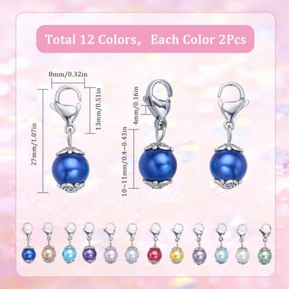 1 Box 24Pcs Locking Stitch Marker Knitting Markers Charms Glass Pearl Locking Stitch Markers Lobster Claw Clasps Knitting Charms for Knitting Weaving Sewing Needleworks Women Adult DIY Craft