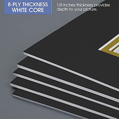 5 Pack Double mat 11x14 For 8x10 Photo Black Over Gold (5 Count)