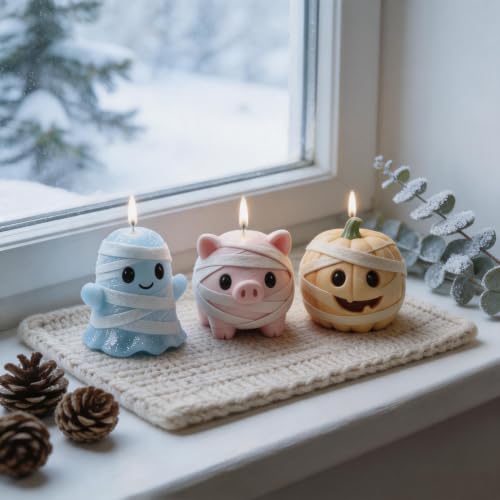 3Pcs 3D Halloween Silicone Molds Pumpkin Ghost Pig for Candle Resin Soap (3 Count)