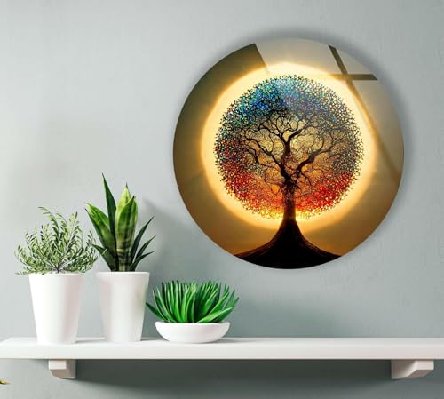 10''(25cm) Diameter Life of Tree Round Glass Wall Art Tempered Glass Printing Wall Decor Large Wall Art Wall Hangings